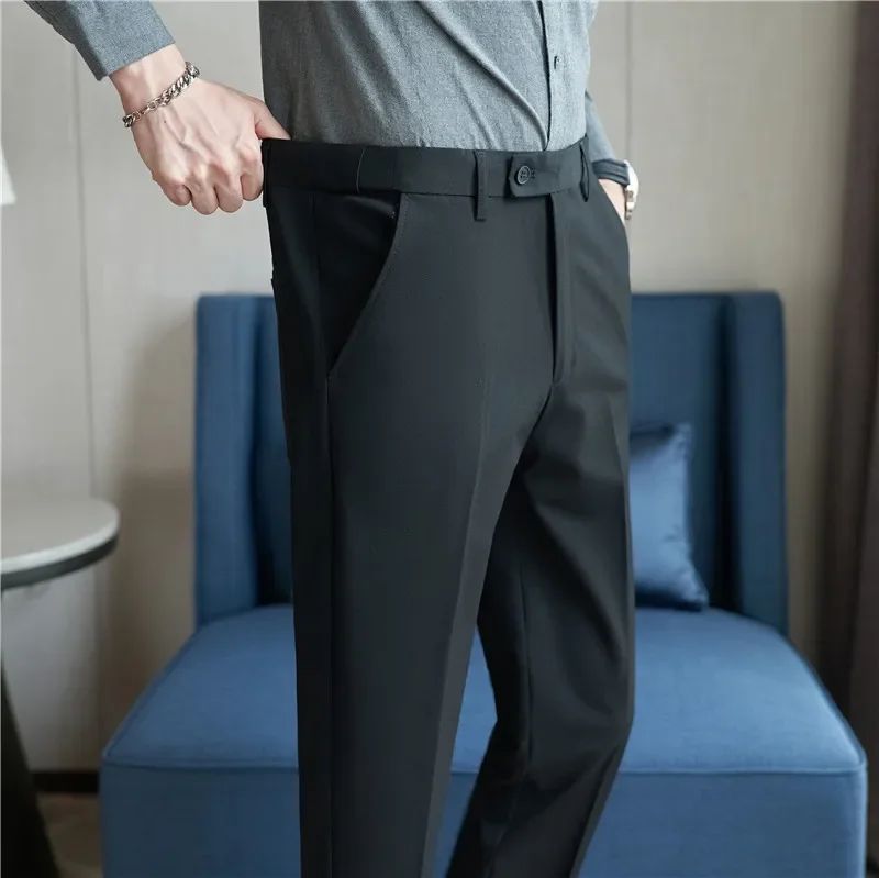 Men Suit Pant Autumn Elastic Waist Solid Slim Fit Dress Pants Business Casual Office Social Trouser Plus Size 40 38 Men Clothing