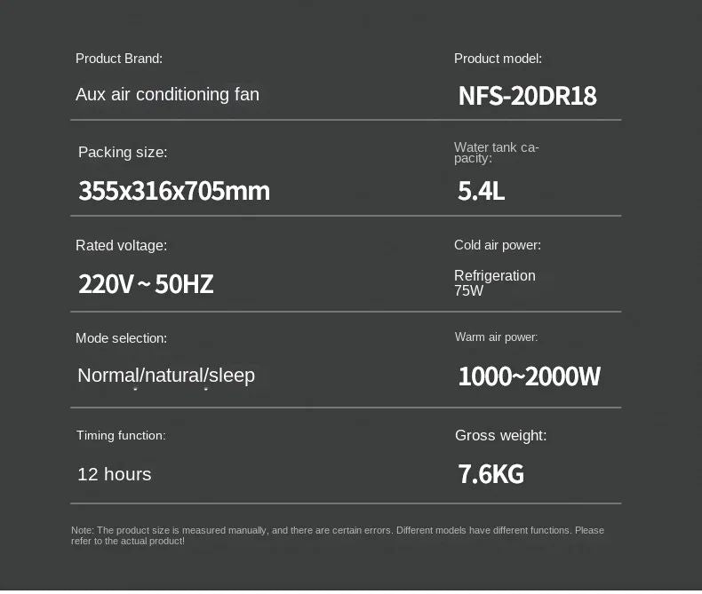 Ventilador de Ar Condicionado Portátil AUX Inovador 220V, Ventilador de Ar Frio de Uso Duplo com Funções de Aquecimento e Resfriamento A