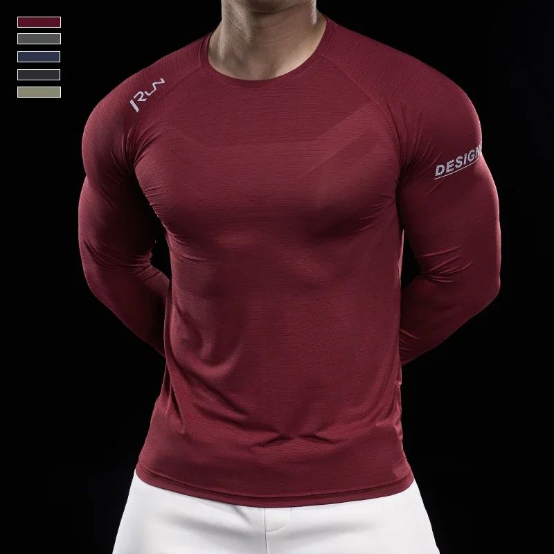 Men Running T-shirt Jogging Tracksuit Athletic Shirt Compression Long Sleeves Sport Tees Gym Fitnes Muscle Shirt Men's clothing