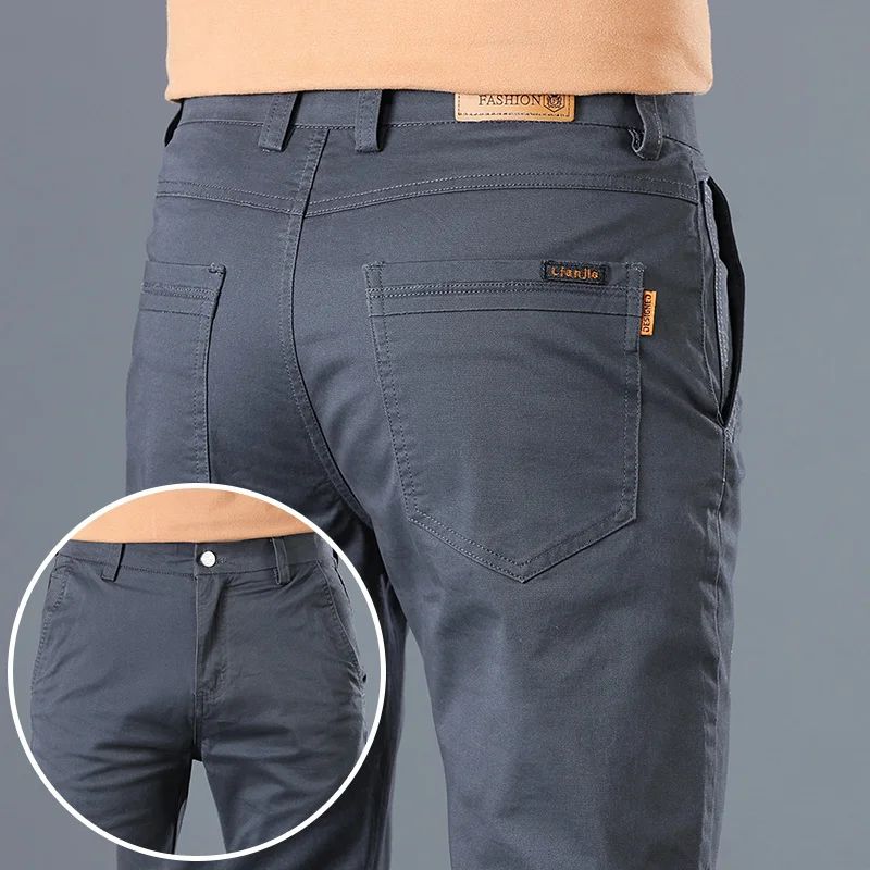 2024 Men's High Quality Pure Cotton Classic Solid Color Casual Pants Business Stretch Cotton Slim Straight Brand Trousers Male