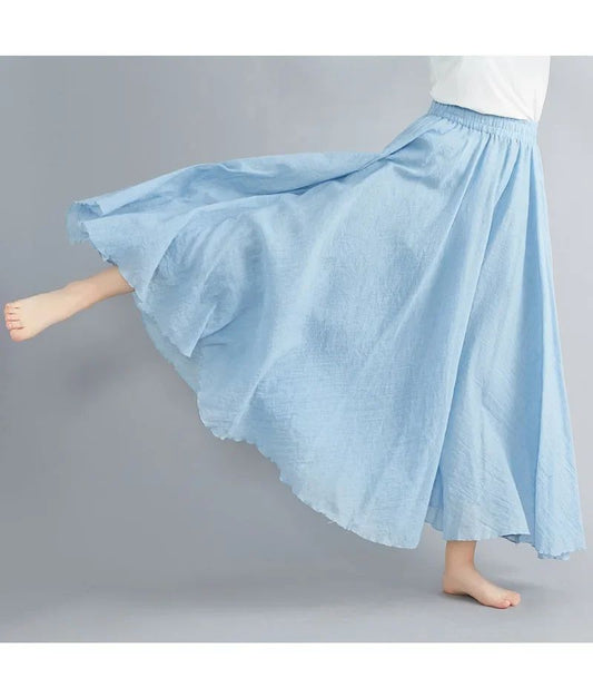 Fashion Solid Cotton Linen Women Skirts Maxi Elegant Harajuku Saia Casual Loose Long Skirt Ladies Clothes Faldas Ropa Mujer