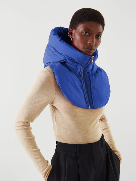 Chapéus com capuz de penas ultraleves de inverno para mulheres e homens Cachecol de anel quente Balaclava Chapéu de pescoço com zíper Cachecol de casaco com cordão Top curto