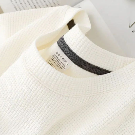 Men's Summer Waffle Round Neck Short Sleeve T-Shirt Comfortable Breathable Short-Sleeved Top for Casual Wear