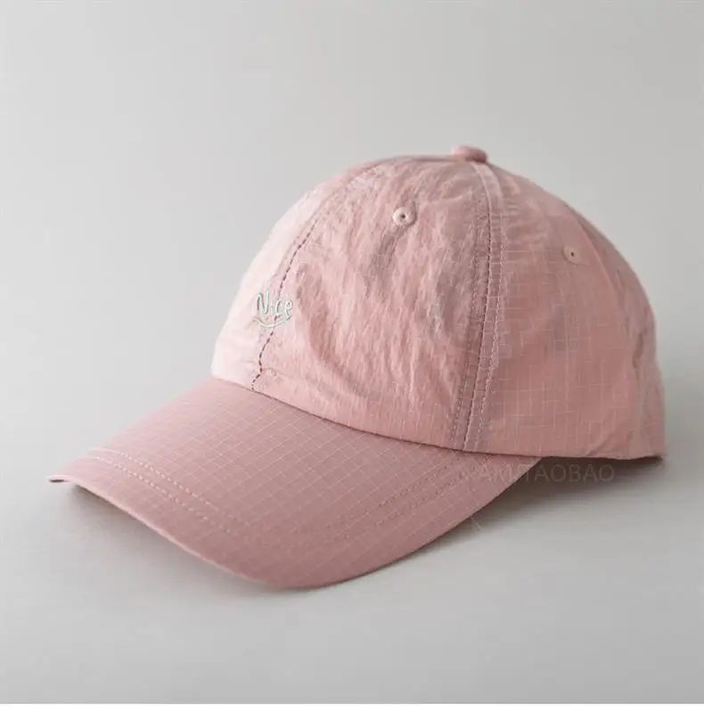 SS25 Korean Baseball Cap with Letter Embroidery & Gingham, Quick-Dry Minimalist Casual Unisex Hat for Daily Use
