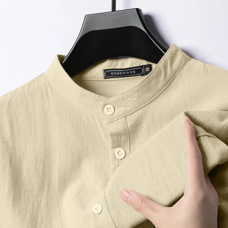 Linen Cotton Shirts for Men Lightweight Long Sleeve Henley Streetwear Beach Breathable Shirt Hawaiian Large T Shirts for Men