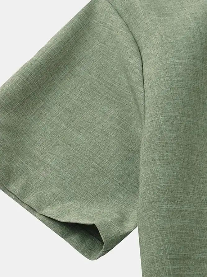 FEGKZLI Men's Fashion Short Sleeve 100% Cotton Linen Shirt Casual Oversized Loose Beach Shirts