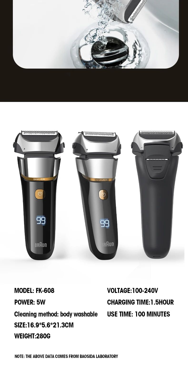 Originai Fang BRAUN FK608 Electric Shaver 4D For Men Rechargeable Shaving Beard Razor Trimmer Machine For Barber