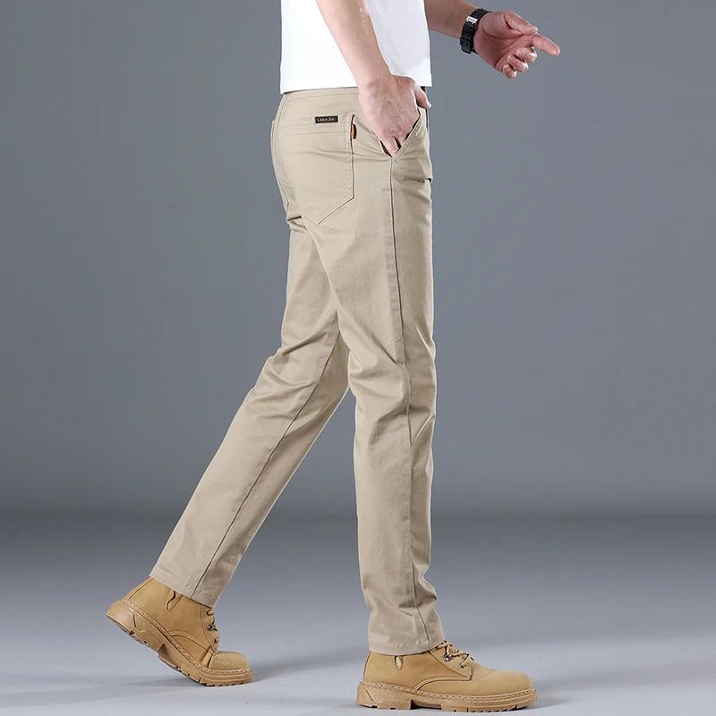 2024 Men's High Quality Pure Cotton Classic Solid Color Casual Pants Business Stretch Cotton Slim Straight Brand Trousers Male