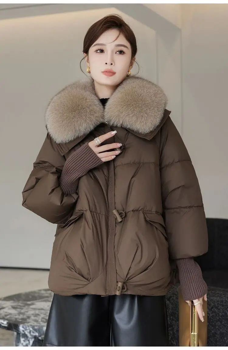 2025 Winter Down cotton Short Padded Jacket Women Parkas Fur Collar Thick Cotton Coats Clothes Black Casual Outerwear Female new