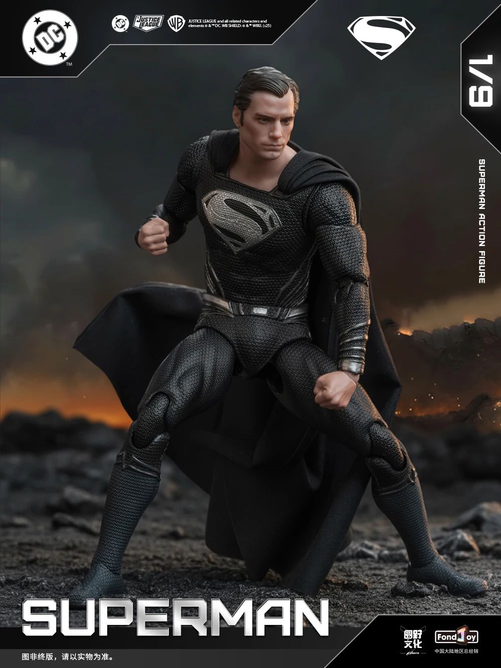 Original Fondjoy Black Superman 2.0 Figure Dc Zack Snyder'S Justice League Figures 1/9 Super Man Pvc Model Doll Joint Movable