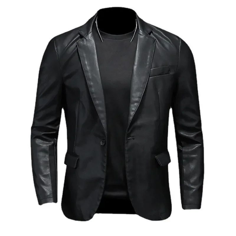 Leather Jackets PU Casual New Mens Slim Fit Motorcycle Coats Turn Down Collar Black Moto Biker Leather Suede Outerwear Men 5XL