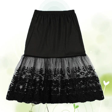 2024 Women Lady Lace Slip Casual Skirt Knee Length Natural Waist A-Line Floral Underskirt Petticoat Fashion New White Black