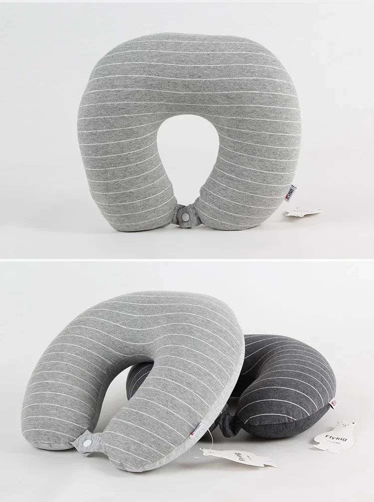 Memory Foam U-Shaped Travel Neck Pillow with Cooling Stripe Design - Cotton Linen Pillowcase for Airplane, Office & Home Support