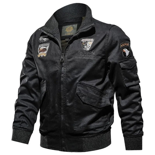 Retro Bomber Jackets Men Autumn Spring Embroidery Airplane Pilot Cargo Jackets Male Stand Collar Embroidery Tactical Coats