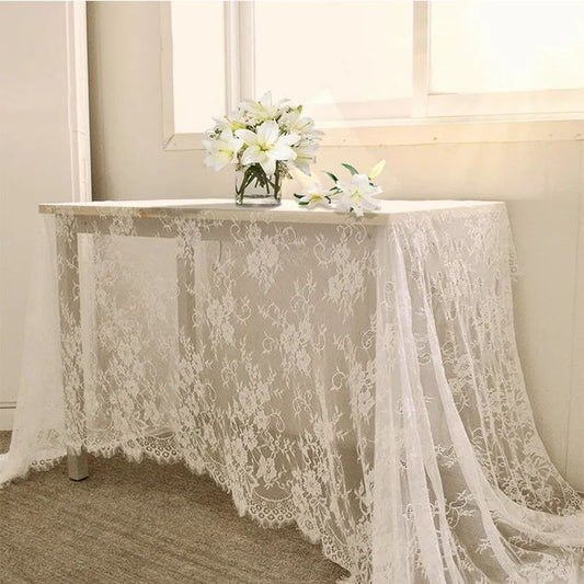 Rustic Wedding White Lace Tablecloth Vintage Embroidered Reception Table Cloth Decor Boho Party Valentine's Day Tablecloth
