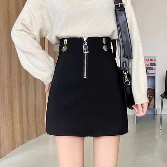 Women Clothing Spring Autumn Fashion Korean Zipper Solid Color High Waist A-line Skirt Female Fashionable Appear Thin Slim Skirt