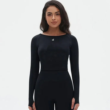 ALOS New Women Yogas T-shirts Solid Sports Top Long Sleeve Running Shirts AL Sexy O Navel Quick Dry Fitness Workout Tops