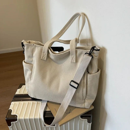 Fashion Versatile Shoulder Bag College Wind Commuting Corduroy Square BagUnisex Large Capacity Leisure Portable Crossbody Bag