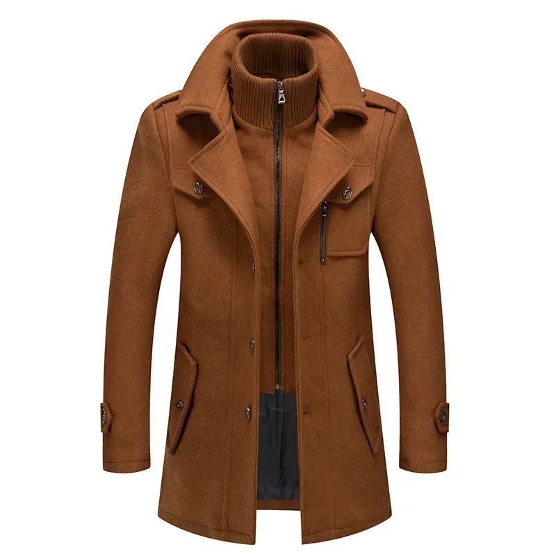 Overcoat 4XL Autumn Winter Mens Wool Trench Coats Fashion Middle Long Jacket Male Double Collar Zipper Coat Windbreak Woolen