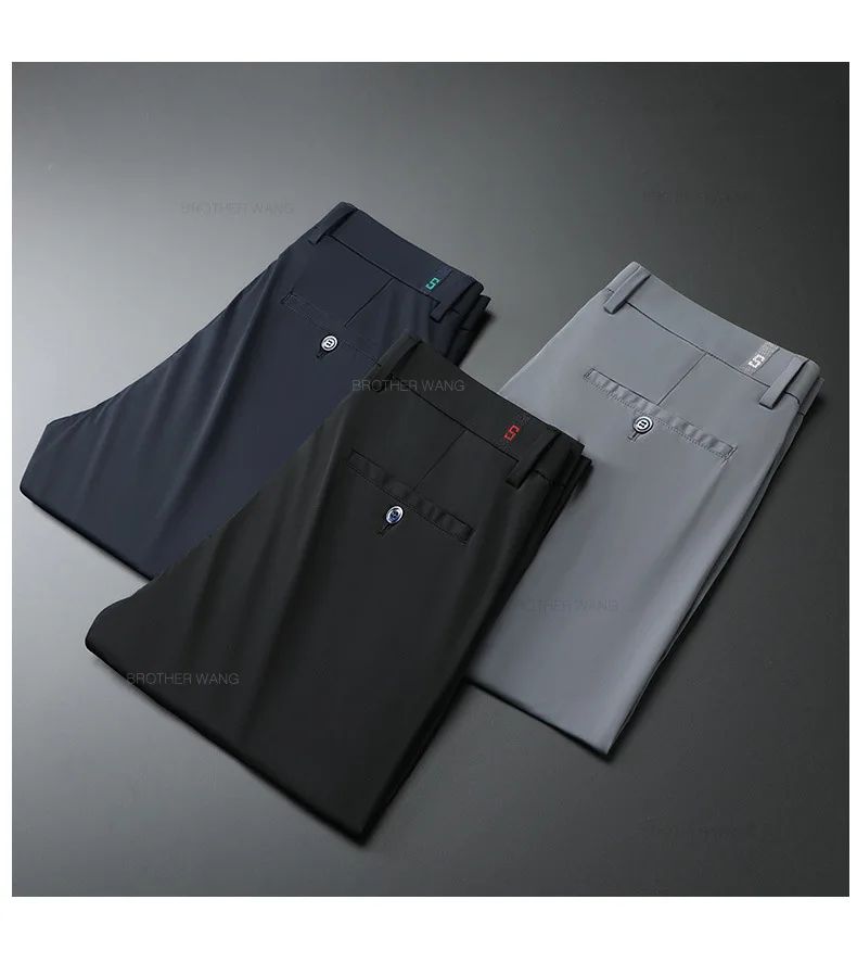 Spring Summer Ultra-thin Casual Pants Men's High Elastic Ice Silk Quick-dry Straight Draped Business Trousers Male Korean