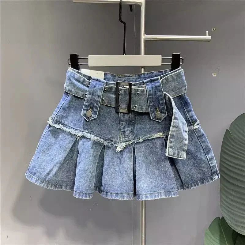 Gothic High Waisted Retro Y2k Skirt Letter Embroidery Patchwork Zipper Denim Ple