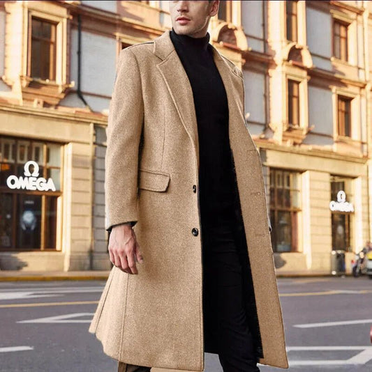 Autumn and Winter Casual Men's Clothing, British Style Woolen Overcoat, New Korean Style Solid Color Long Windbreaker S-XXXL
