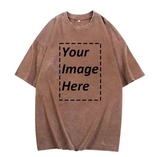 230g Heavy Men Women Washed Vintage Customized Print Oversized T-Shirts Street Hip Hop Punk Harajuku Casual Cotton Short EU Size