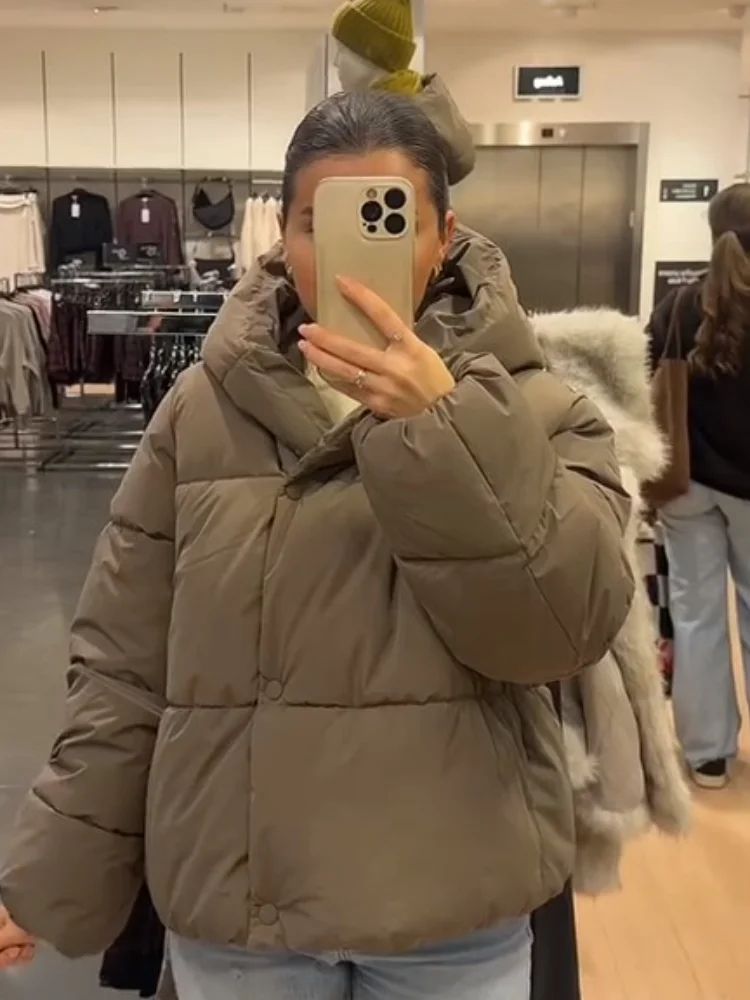 Women's Hooded Cotton Jacket Casual Winter Coat Comfortable Pocket Zipper Button Warm Lady Coats Daily Street Outerwear 2025