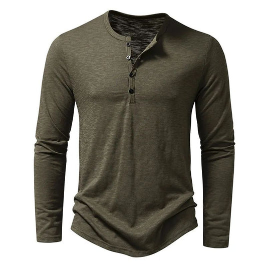 Autumn New Men's Cotton Button Long Sleeve Henley Neck T-Shirt Casual Solid Color Breathable Versatile Fashion Slim T-Shirts