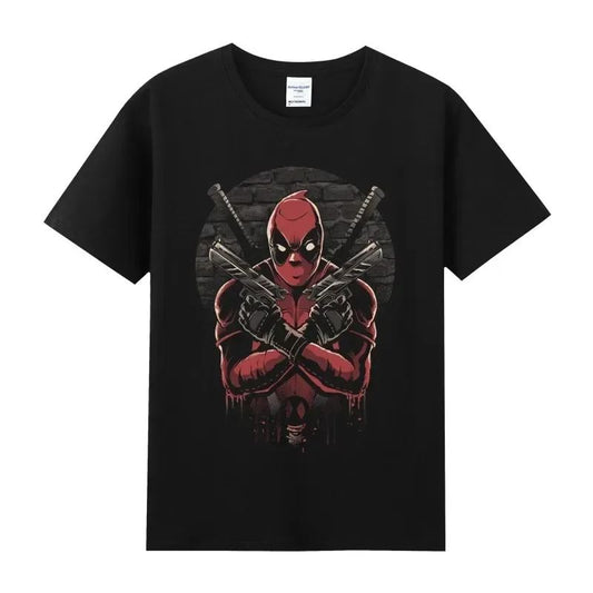 Summer Marvel Hero Deadpool cotton round neck short-sleeved men's T-shirt pure cotton breathable Y2K for men and women
