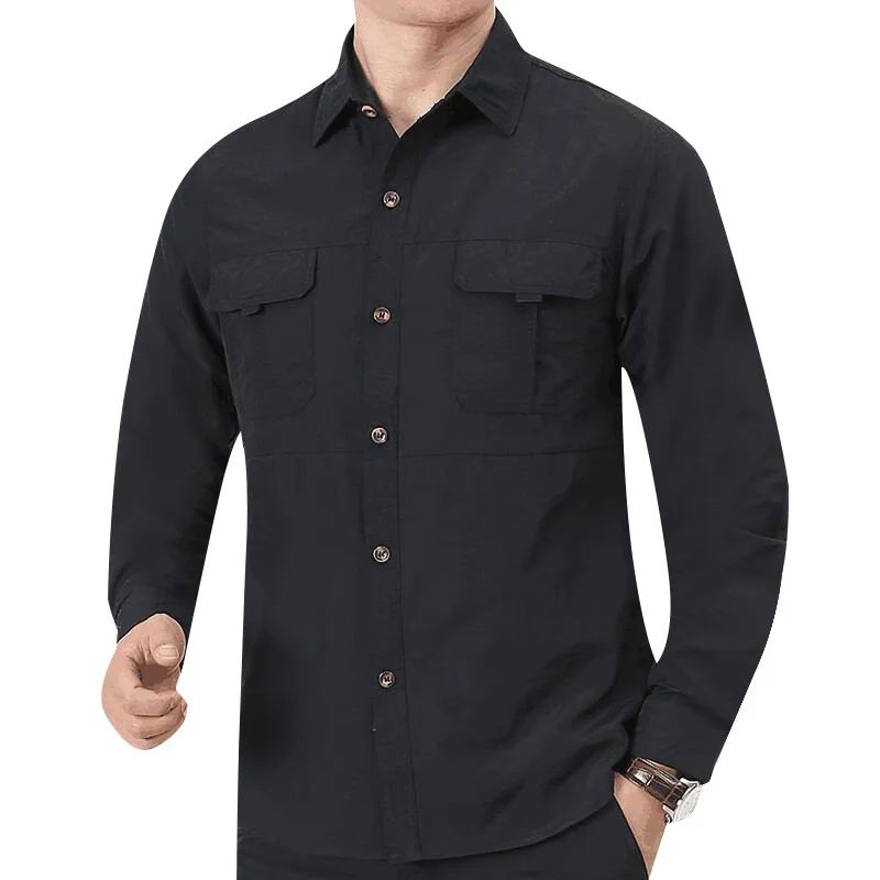 Men Loose Long-sleeved Shirt. New Solid Color Shirt for Middle-aged and Young People in Europe and America in Spring and Autumn
