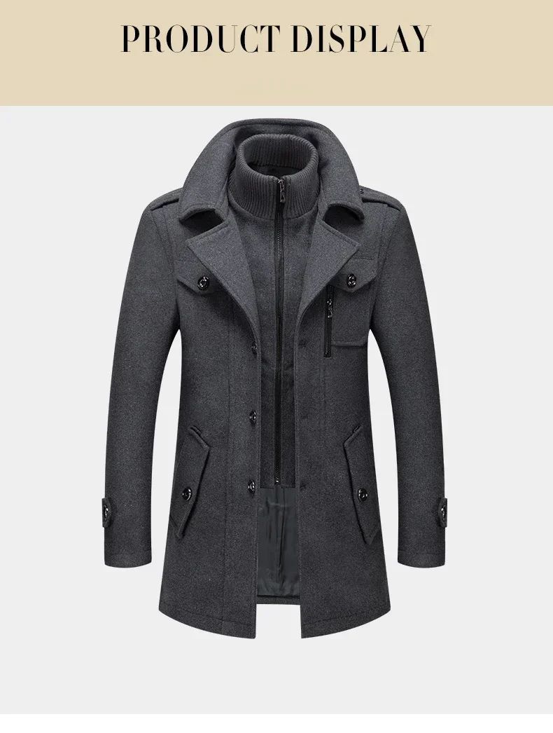 Overcoat 4XL Autumn Winter Mens Wool Trench Coats Fashion Middle Long Jacket Male Double Collar Zipper Coat Windbreak Woolen