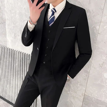 Suit Outdoor Breathable (Blazer+ Vest + Pants) Men's Fashion Business Korean Wedding Casual Business Wear Elegant Man Suit 6XL