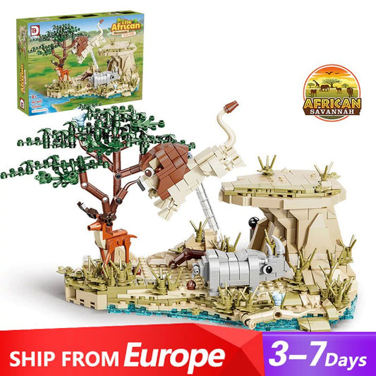 755PCS Creative Tropical Forest Building Blocks Cute Animal Lion Zoo Model Bricks Assemble Toys Birthday Gift for Adults Kids