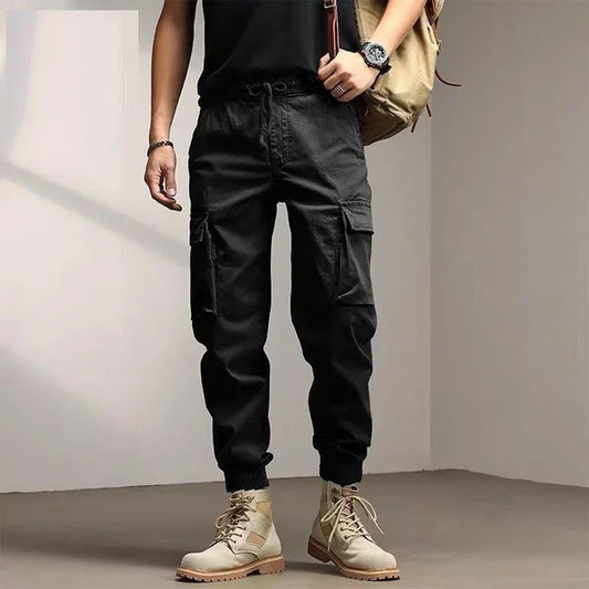 Solid Cargo Pants for Men Casual Loose Fit Ankle Banded Trousers Suitable for Spring and Autumn Grey Black Green