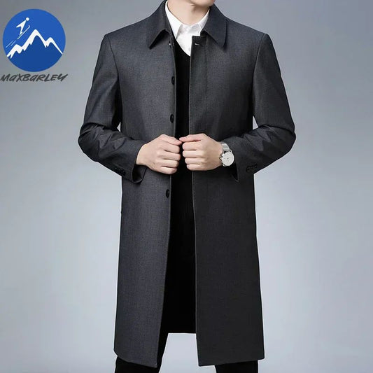 Light Luxury Long Jacket Men's Winter Business Casual Comfortable Windproof Warm Trench Coat British Streetwear Suit Male Coat