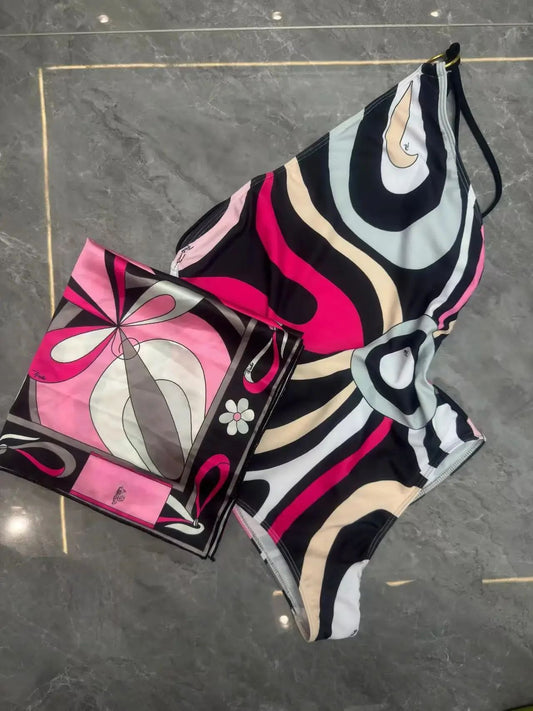 Melphieer Inspired 2025 colorful bikini women scarf swimwear sarong swimsuit headband beachwear striped bathing suit