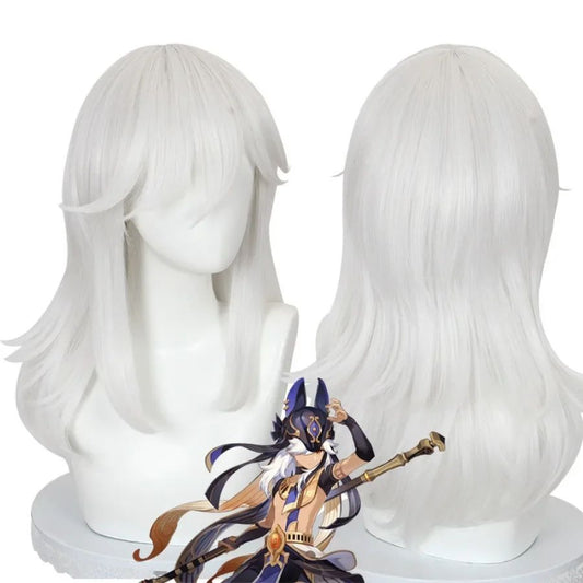 Anime Sumeru Cosplay Cyno Wig Long Silver White Halloween Cyno Cosplay Wig Heat Resistant Synthetic Wigs