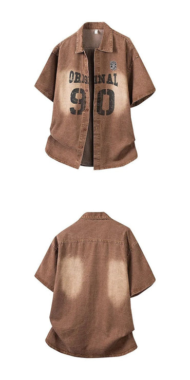 American Vintage Washed Denim Short Sleeve Shirt Loose Casual Design for Men And Women Summer Fashion Korean Style