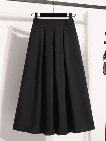 Solid Versatile Medium Length Pleated Skirt 2026 Plus Size Skirts A-Line Maxi Gown Spring Autumn New Half-length Umbrella Skirt