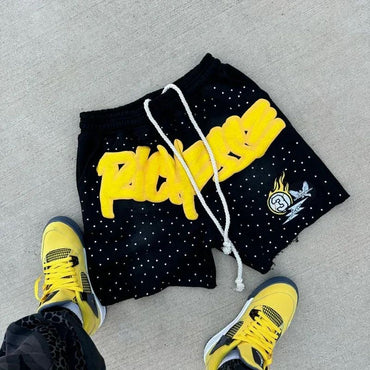 Y2k Harajuku Hip Hop European American Fashion Casual Shorts Retro Rhinestone Men Gym Short Basketball Shorts Jogger Sweatpants