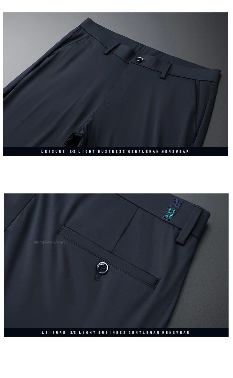 Spring Summer Ultra-thin Casual Pants Men's High Elastic Ice Silk Quick-dry Straight Draped Business Trousers Male Korean