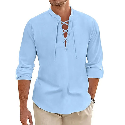 Men's Casual Long Sleeved TShirt Autumn Medieval Vintage Cotton Linen Shirts Halloween Streetwear Breathable Lace-up Streetwear