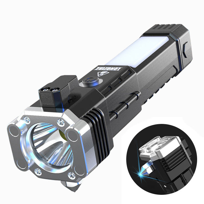 Led Flashlight with Safety Hammer Work Light Emergency Self-Rescue Broken Window Torch USB Rechargeable Tactical Light Lantern