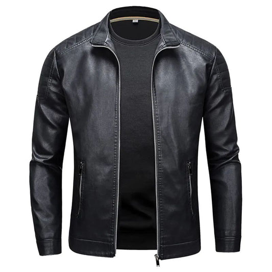 Slim Korean Version Handsome Men's Clothing Stand Collar Leather Jacket Men's Fashion Jacket Casual Men Leather Jacket