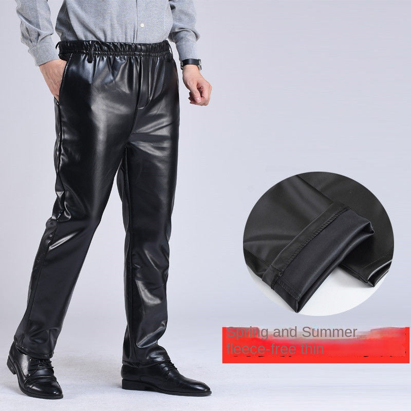 Spring Autumn Men Leather Pants Smart Casual Male PU Faux Leather Trousers Plus Size Oversize