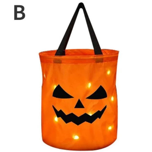 Halloween LED Light Trick or Treat Bucket 1 Pcs Collapsible Pumpkin Candy Bag Basket for Halloween Thanksgiving Party Kids Gift