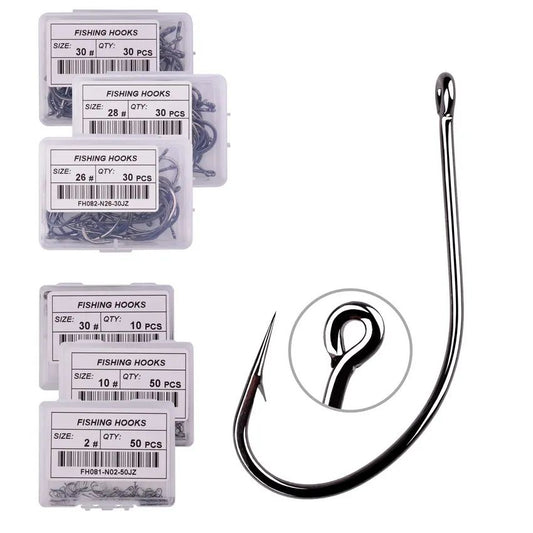 50 unidades 10 unidades de anzóis de pesca de aço de alto carbono, eficiência, farpados, com furo, Jig, anzol de pesca de carpa, minhoca, equipamento de pesca.