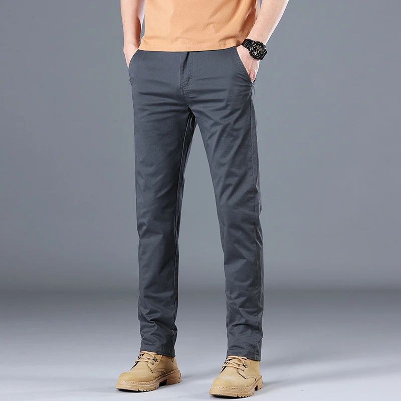 2024 Men's High Quality Pure Cotton Classic Solid Color Casual Pants Business Stretch Cotton Slim Straight Brand Trousers Male
