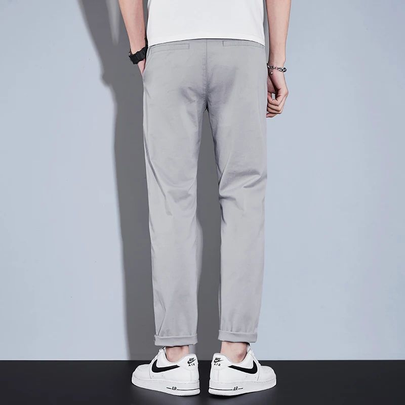 Casual Men Orange Loose Straight Business Pants Green Khaki Elastic Waist Trousers Soft Cotton Lyocell Fabric Korean Cargo Pants